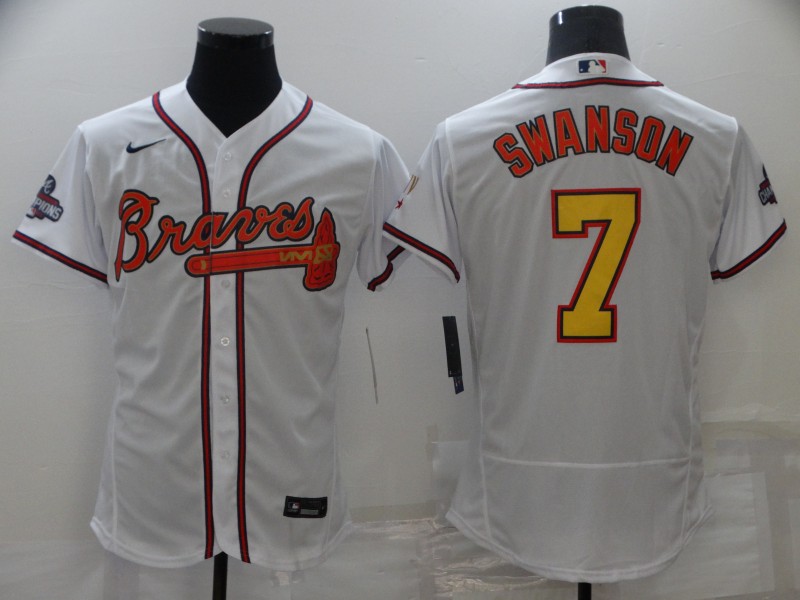 Men's Atlanta Braves Dansby Swanson #7 White Jersey Champion Edition